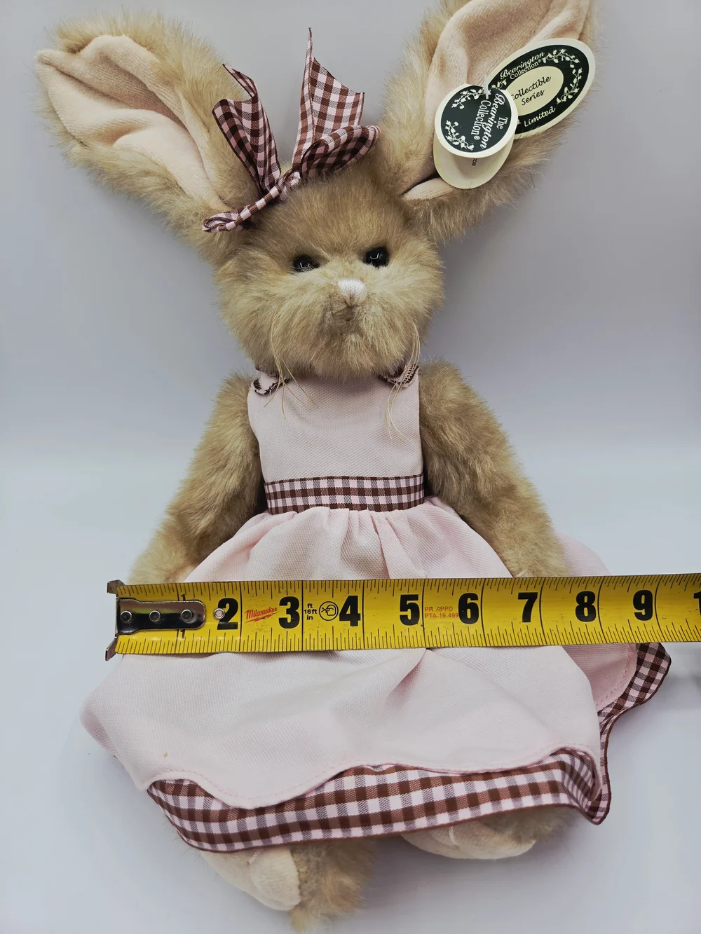 Plush Bunny Doll in Light Brown with Pink Dress